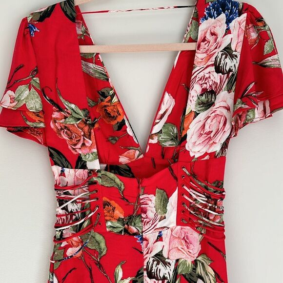 AFRM Micah Corset Tiered Maxi Floral Dress with Slit Flutter Sleeves Size XS - Picture 10 of 14